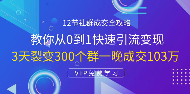 12节社群成交全攻略：从0到1快速引流变现，3天裂变300个群一晚成交103万-高清美女套图，你想要的都有。