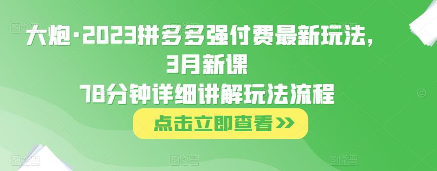 大炮·2023拼多多强付费最新玩法，3月新课​78分钟详细讲解玩法流程-高清美女套图，你想要的都有。