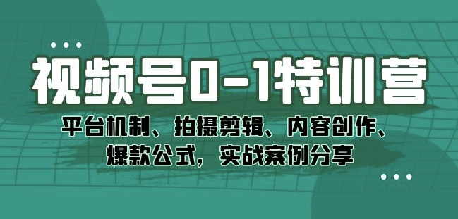 视频号0-1特训营：平台机制、拍摄剪辑、内容创作、爆款公式，实战案例分享-高清美女套图，你想要的都有。