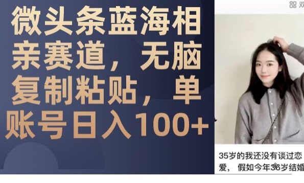 微头条蓝海相亲赛道,无脑复制粘贴,单账号日入100+-高清美女套图,你想要的都有。