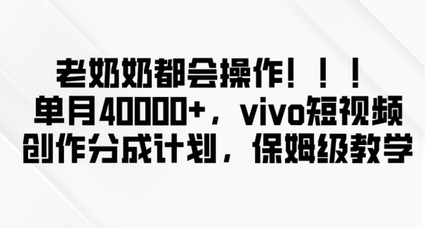 老奶奶都会操作，新平台无脑操作，单月40000+，vivo短视频创作分成计划【揭秘】-高清美女套图，你想要的都有。
