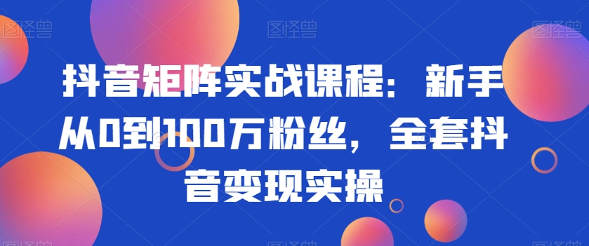 抖音矩阵实战课程：新手从0到100万粉丝，全套抖音变现实操-高清美女套图，你想要的都有。