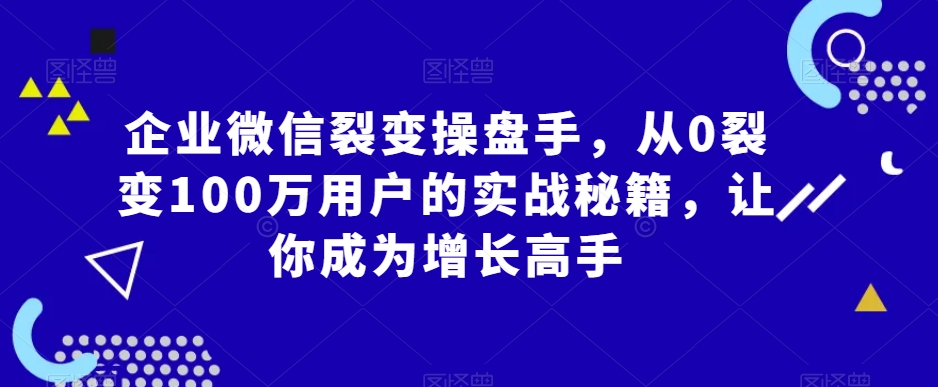 企业微信裂变操盘手，从0裂变100万用户的实战秘籍，让你成为增长高手-高清美女套图，你想要的都有。
