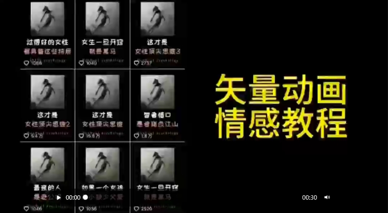 矢量动画情感教程：高点赞涨粉，适合情感、思维、创业教育等赛道-高清美女套图，你想要的都有。