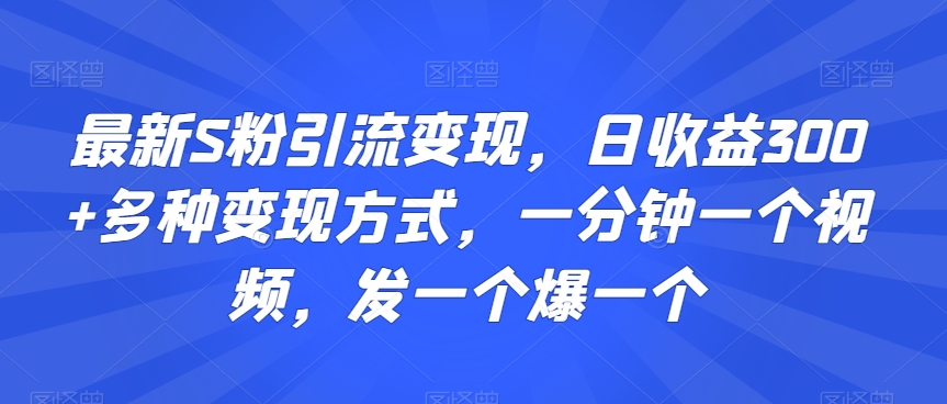 最新S粉引流变现，日收益300+多种变现方式，一分钟一个视频，发一个爆一个【揭秘】-高清美女套图，你想要的都有。