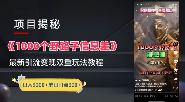 一千个野路子信息差最新玩法教程-变现+引流的玩法具体拆解【揭秘】-高清美女套图，你想要的都有。