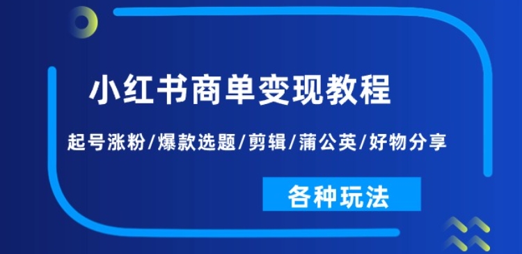 小红书商单变现教程：起号涨粉/爆款选题/剪辑/蒲公英/好物分享/各种玩法-高清美女套图，你想要的都有。