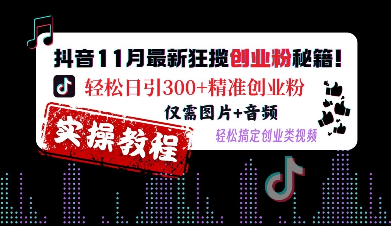 抖音11月最新狂揽创业粉秘籍，轻松日引300+精准创业粉，仅需图片+音频，轻松搞定创业类视频-高清美女套图，你想要的都有。