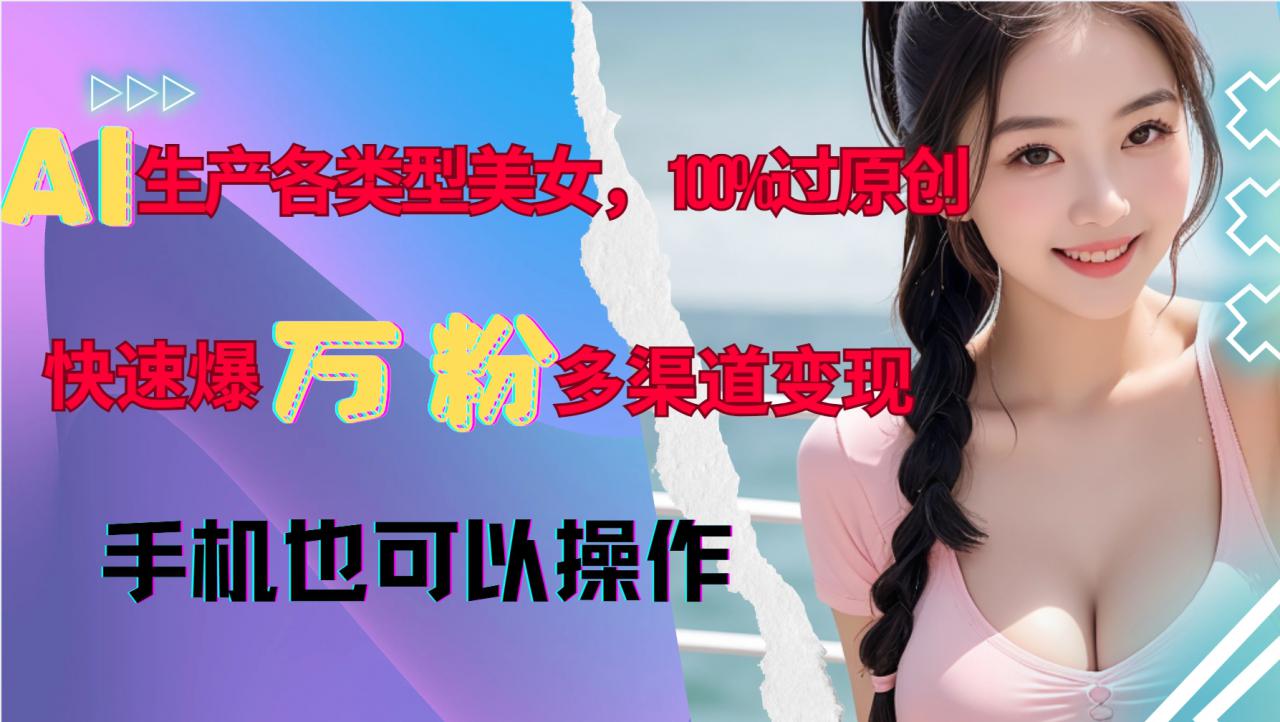 AI生产各类型美女,100%过原创,快速爆万粉,多渠道变现,新手可做-高清美女套图,你想要的都有。
