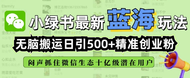 小绿书无脑搬运引流，全自动日引500精准创业粉，微信生态内又一个闷声发财的机会-高清美女套图，你想要的都有。