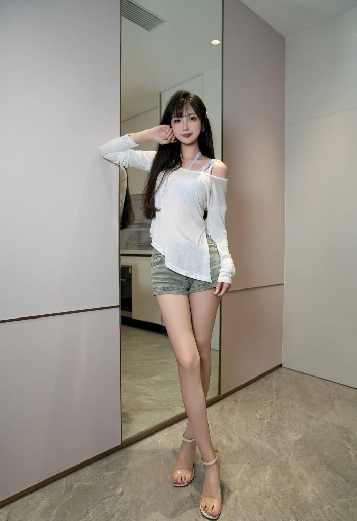 图片[3]-美女套图240期：白T牛仔短裤造型，她神似林星阑，修长身材与精致五官太吸睛