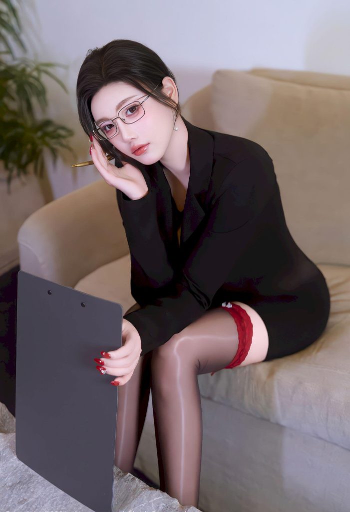 图片[2]-美女图片：神似刘亦菲的知性御姐，西装红边丝袜尽显职场风情