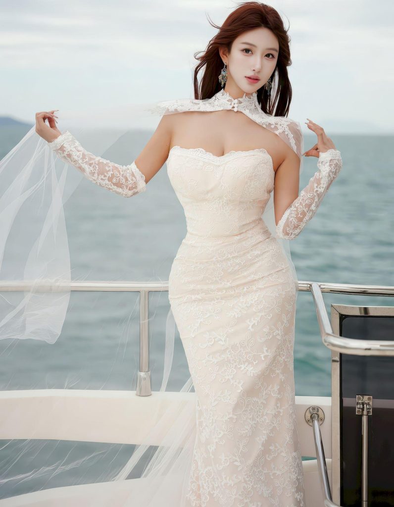 成人资源：像极了孟子义！白色抹胸蕾丝婚纱，海景衬出绝美气质322-高清美女套图，你想要的都有。